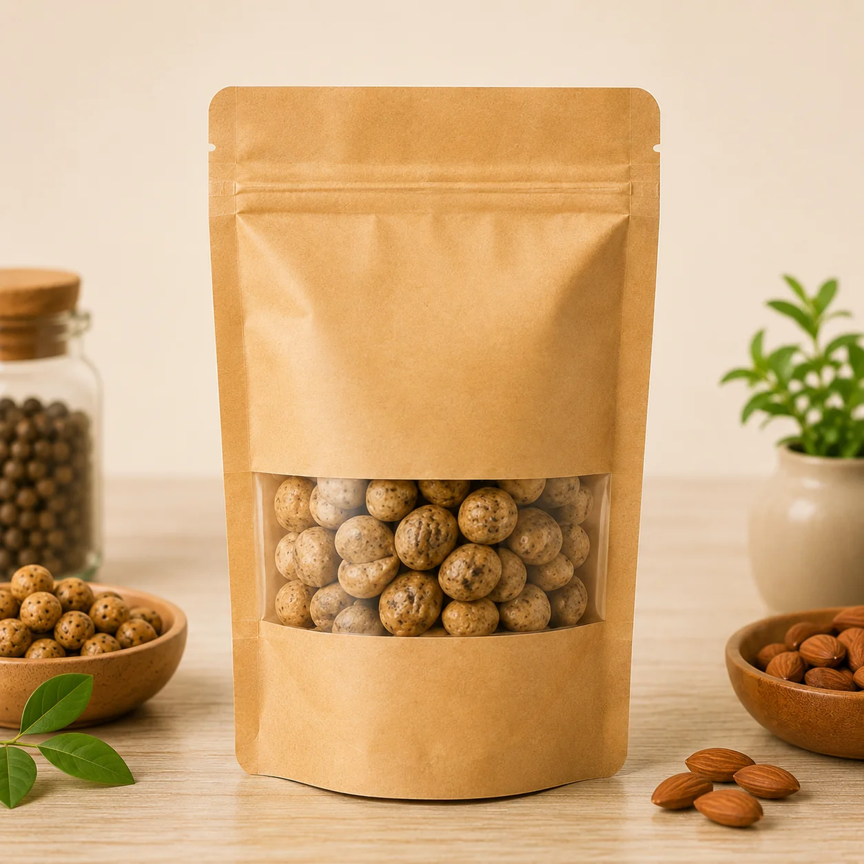 Brown Kraft Stand-Up Zipper Pouch with Window