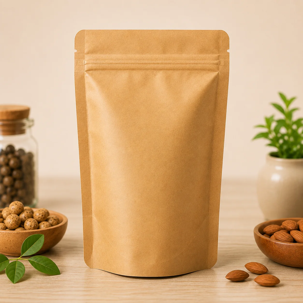 Brown Kraft Stand-Up Zipper Pouch without Window
